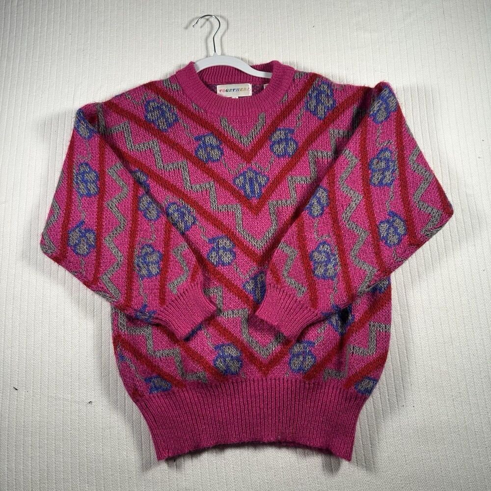 TOGETHER Women’s Small Vintage Style Pink Geometric Knit Sweater